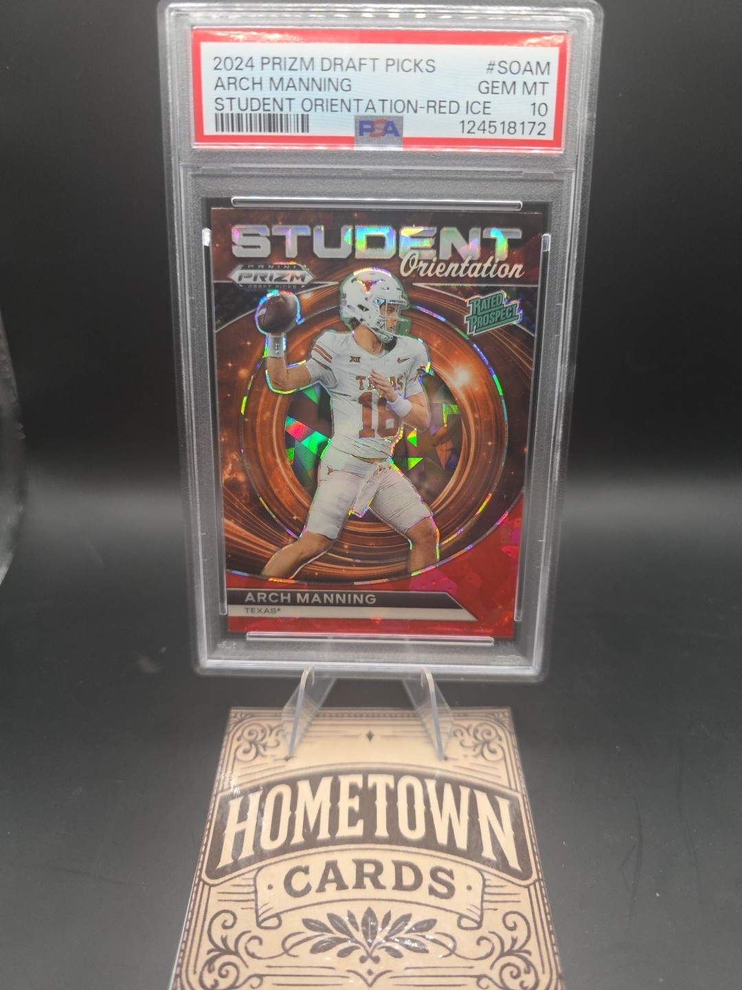 2024 Panini Prizm Draft Picks - Student Orientation Arch Manning Red Ice PSA 10
