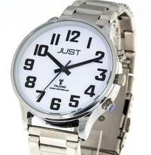 Blindenuhr Funkuhr von Just sprechende Uhr Zugband Gliederarmband Edelstahl