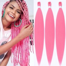 32 Inch Pink Pre Stretched Braiding Hair Extensions Yaki Hot Water Setting 3