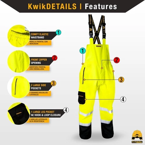 Yellow Class E Hi Vis Waterproof ANSI OSHA Safety Rain Bibs Rain Gear Overalls image 3