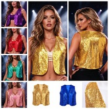 Men Cardigan Sequined Jacket Dance Vest Music Waistcoat Western Sleeveless Rave