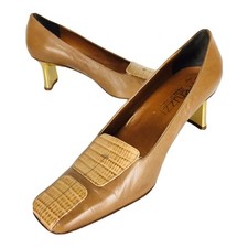 VTG 60s Peruzzi MOD Alligator Leather Gold Heel Pumps Size 37.5 Made in Italy