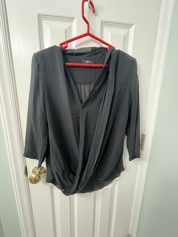 BABATON Womens Sz M Black Faux Wrap Sleeveless Silk Blouse