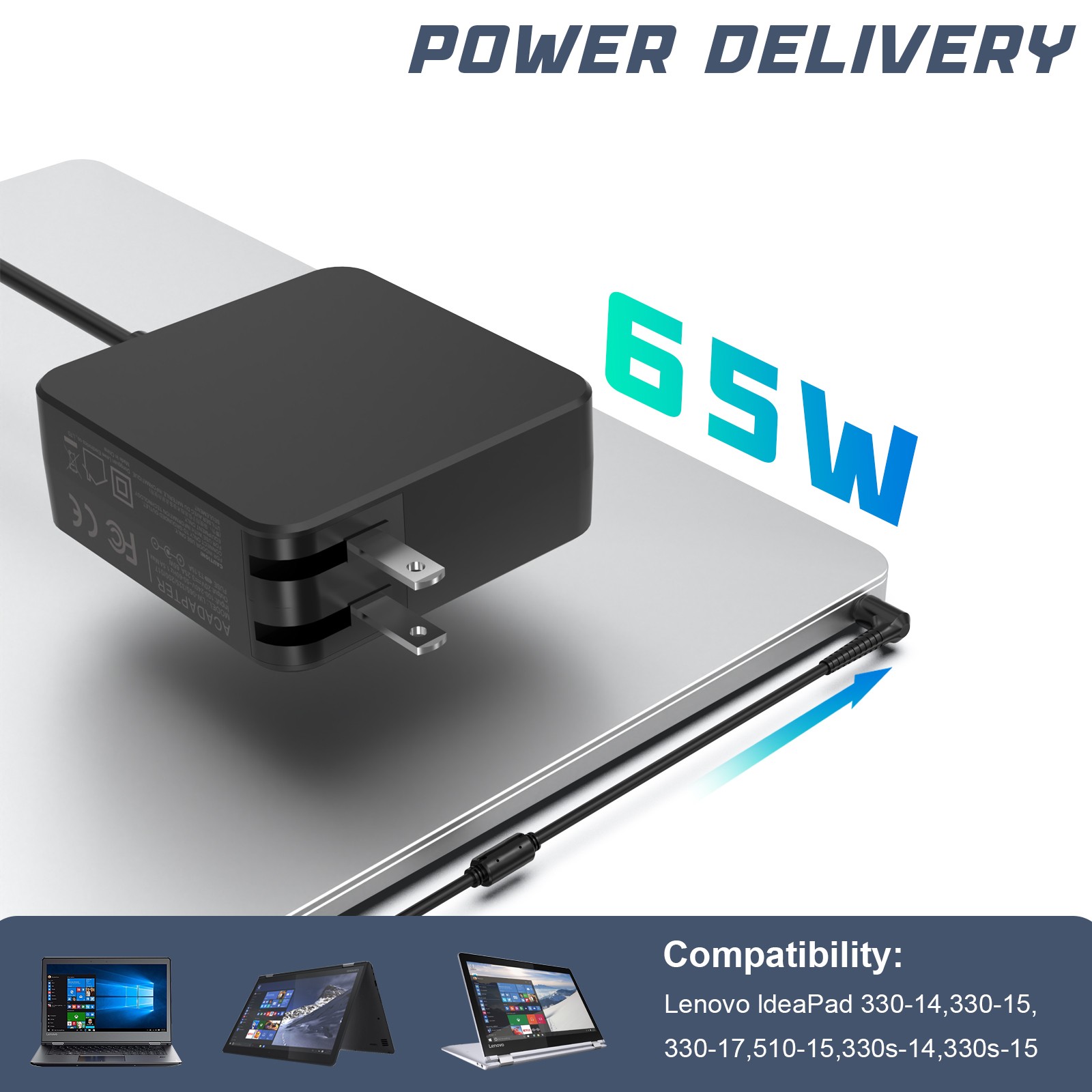 Cargador de corriente alterna Lenovo Ideapad Flex-14API, Flex-15IML 65W nuevo, imagen 5