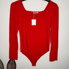M20 NWT Mangopop Red Square Neck Long Sleeve Top Bodysuit XL