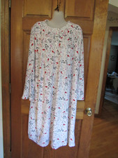 75 Aria Granny Night Gown 2 Pockets Below Knee White Red Cardinals XL 18 20 44"