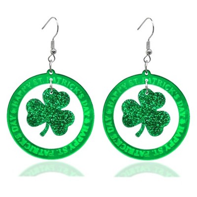 St. Patrick's Day Earrings Irish Shamrock Hat Shape Dangle Earrings Acrylic - 01
