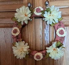 Pretty Homemade Floral Wreath with Cream Flowers 15" Wide