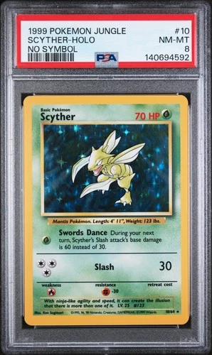 1999 POKEMON JUNGLE NO SYMBOL #10 SCYTHER-HOLO PSA 8