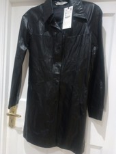 Zara Faux Leatherdress BNWT Uk Xs Size 6-8 Black Long Sleeve Pockets Button Up