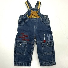 Vintage 90s Disney Pooh Blue Denim Overalls Fixer Upper Embroidered Sz 24M