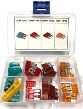 40 pcs MICRO 3 Car Fuse Kit 5A - 15 AMP Plastic Box Assortment with Clip