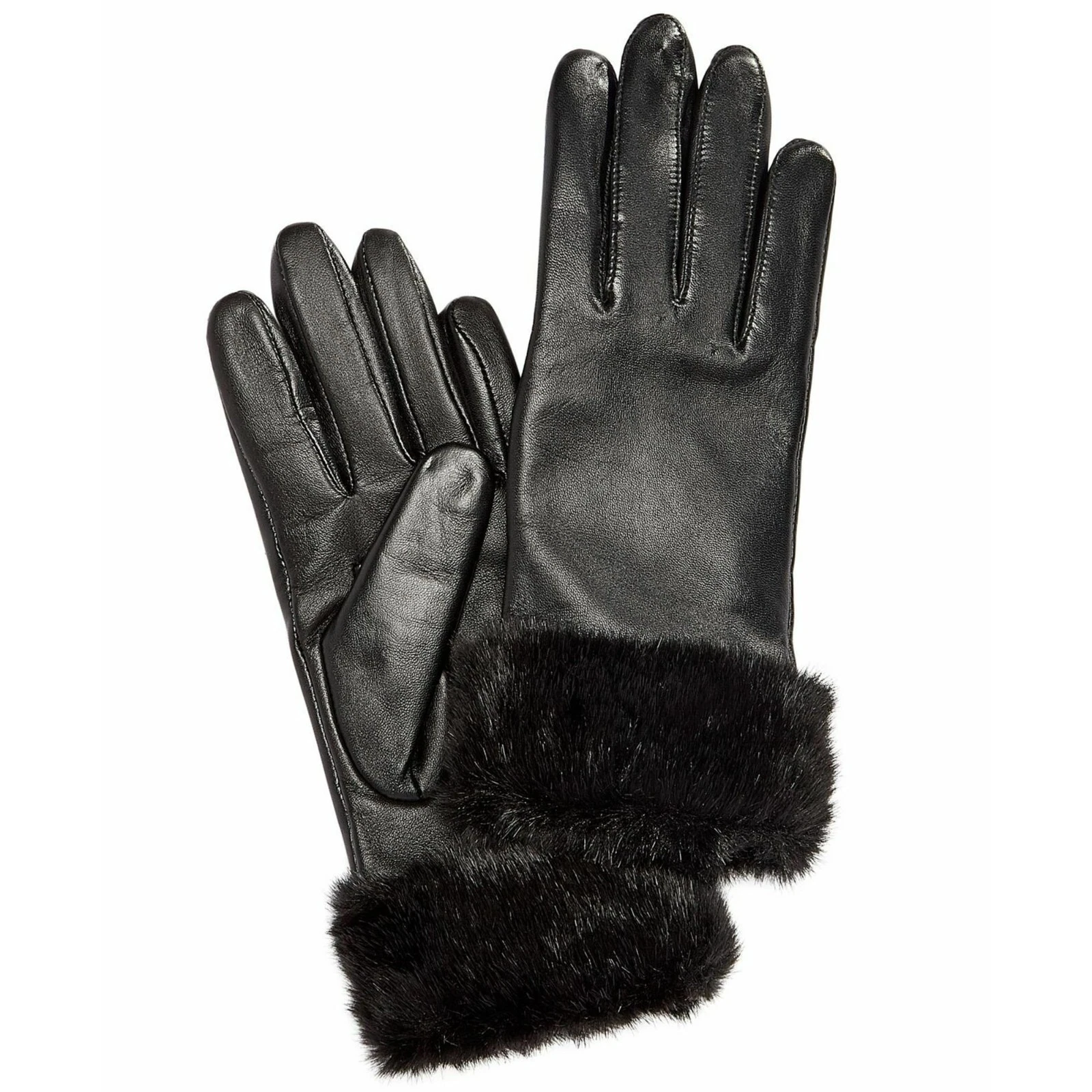 Charter Club Faux Fur-Cuff Leather Tech Gloves SZ S XS