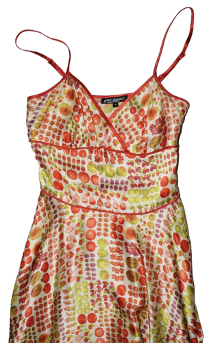 BETSEY JOHNSON NEW YORK NEW 4 S VINTAGE RARE 90S Y2K FRUIT PRINT SILK DRESS NWOT - Picture 6 of 6