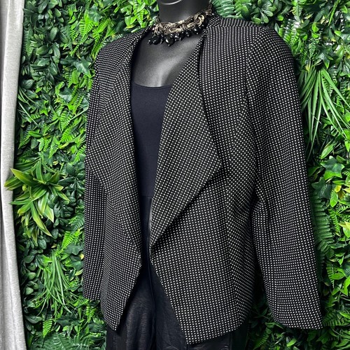 Lane Bryant Polka Dot Blazer Size 20 Black White Open Front Career Jacket 2881 - Picture 7 of 9