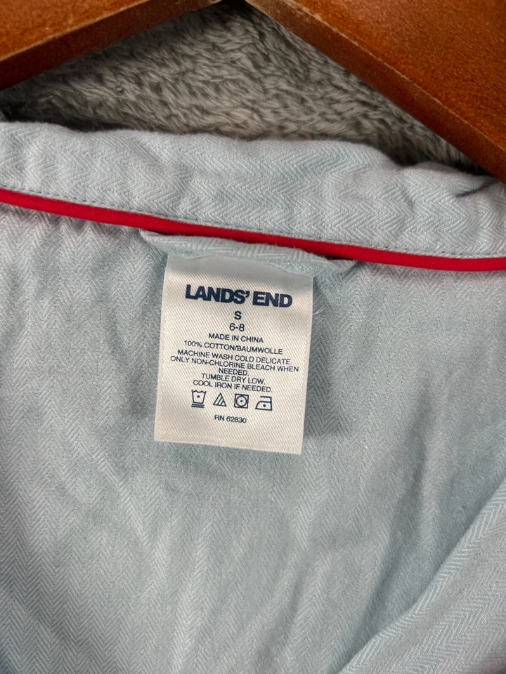 Pijama Lands End Feminino PJ Tops Pequeno Azul Espinha de Arenque Manga Longa Acabamento Vermelho - Imagem 4 de 4