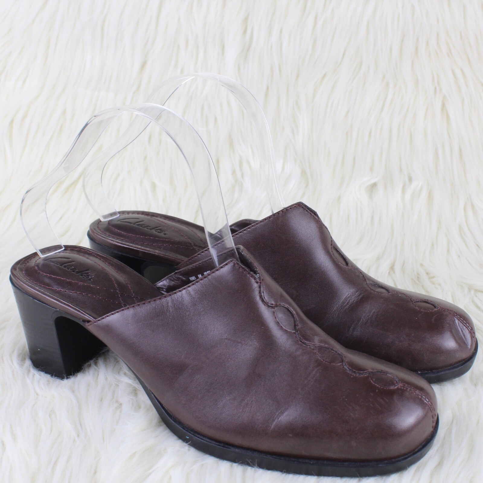 Clarks Womens Brown Leather Mules Slides Clogs Block Heel Work Size 8 | eBay