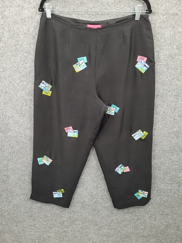 Sunny Leigh Silk Capri Pants Womens Size 12 Embroidered Travel Lined Black - Picture 4 of 12