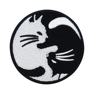 Yin Yang Katze Mond Patch zum Aufbügeln, schwarz weiß Aufnäher Sticker Bügelbild