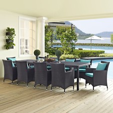Modway 11PC Wicker Rattan Outdoor Patio Dining Set in Espresso Turquoise