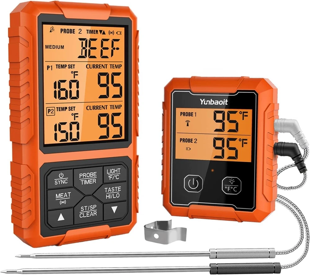 Digital Meat Thermometer - Wireless, Remote Range of 500FT, Dual Probes