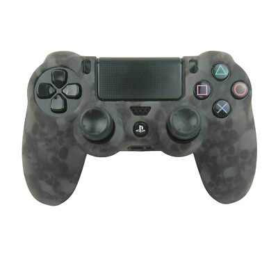 For PS4 Controller Silicone Grip Smoke Grey Skulls All Over Design