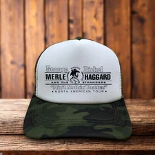 Merle Haggard And The Strangers Mens Trucker Hat Camo Country Outlaw Nashville
