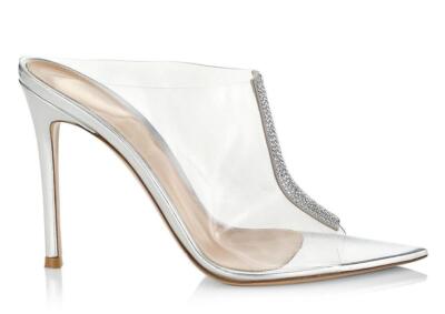 【Sergio Rossi】ミュール 60㎜ シルバー ロゴ リボン Pumps Grey Mid heel: 60mm, Area Dagger - Pumps Silver