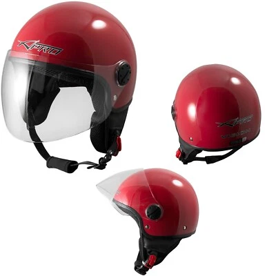 Casque Moto Scooter Vintage Jet Visiere Longue Approuvé ECE 22 Rouge - Photo 1/4