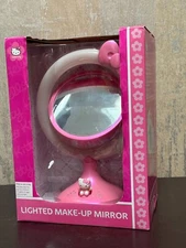 Hello Kitty Vanity Beauty Mirror Pink Light Up Round Illuminated Makeup Tabletop