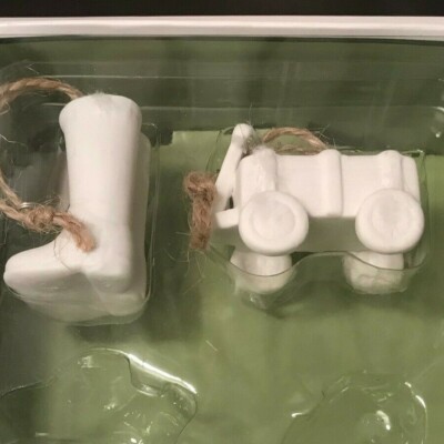 Smith & Hawken Ceramic Garden Ornaments White 2pc BOOTS WAGON Christmas NIB