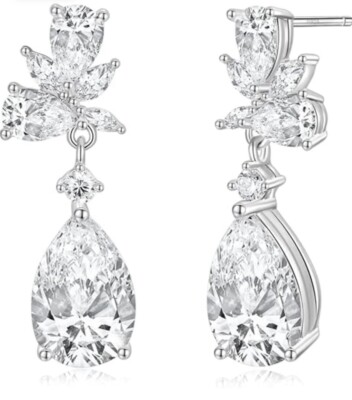 Cubic Zirconia Teardrop Dangle Earrings for Women Formal