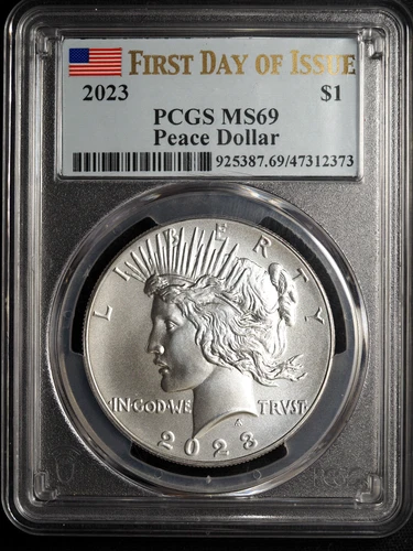 2023 PCGS MS69 Peace Dollar First Day of Issue .900 Silver Content