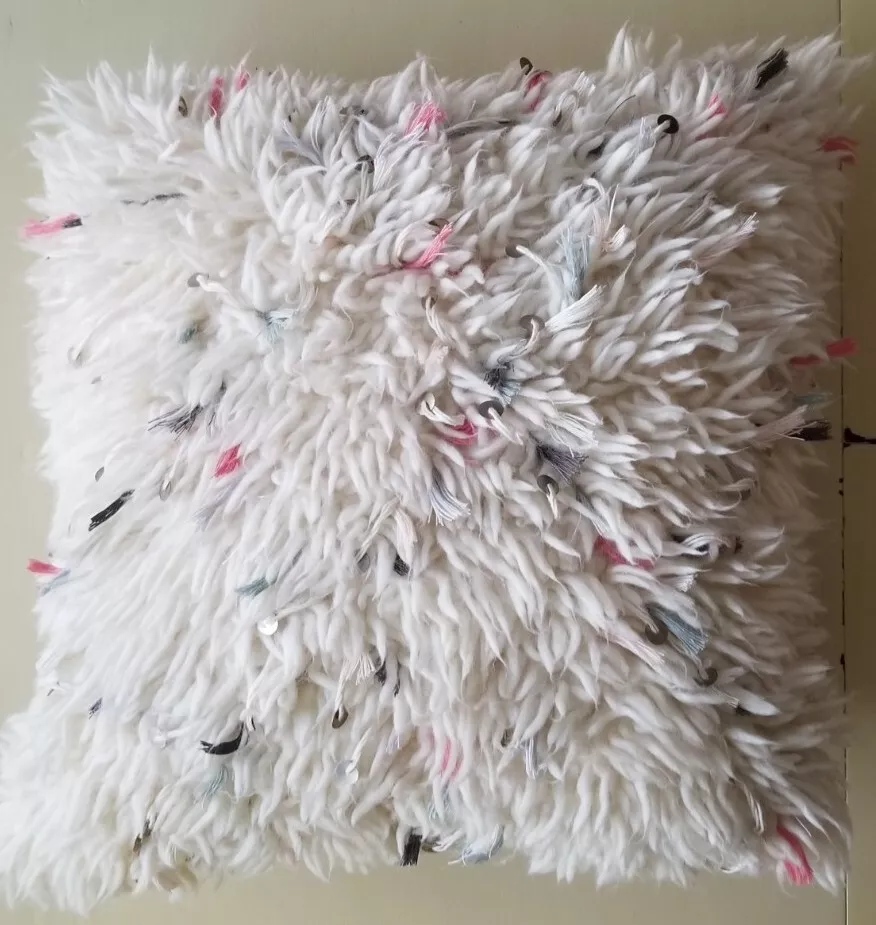 Handmade Wool Shag Pillow, 18x18