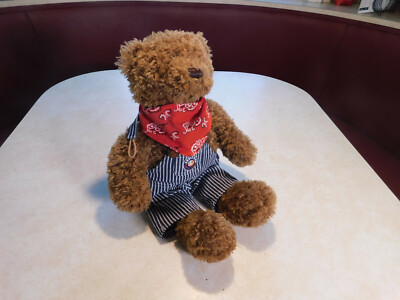Plush LIONEL TRAIN ENGINEER BEAR Classic Teddy Plush Conductor Overalls Bandana