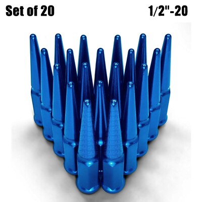 Blue 4.5'' Long Spike Lug Nuts 1/2''-20 RH Thread SCM Steel Fit Chevy C10 G10 5BL1