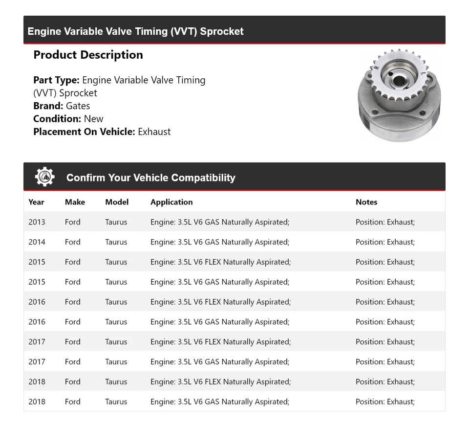 Puertas de escape piñón VVT para motor Ford Taurus 2013-2018 2014 2015 2016 2017 Foto 2 de 4
