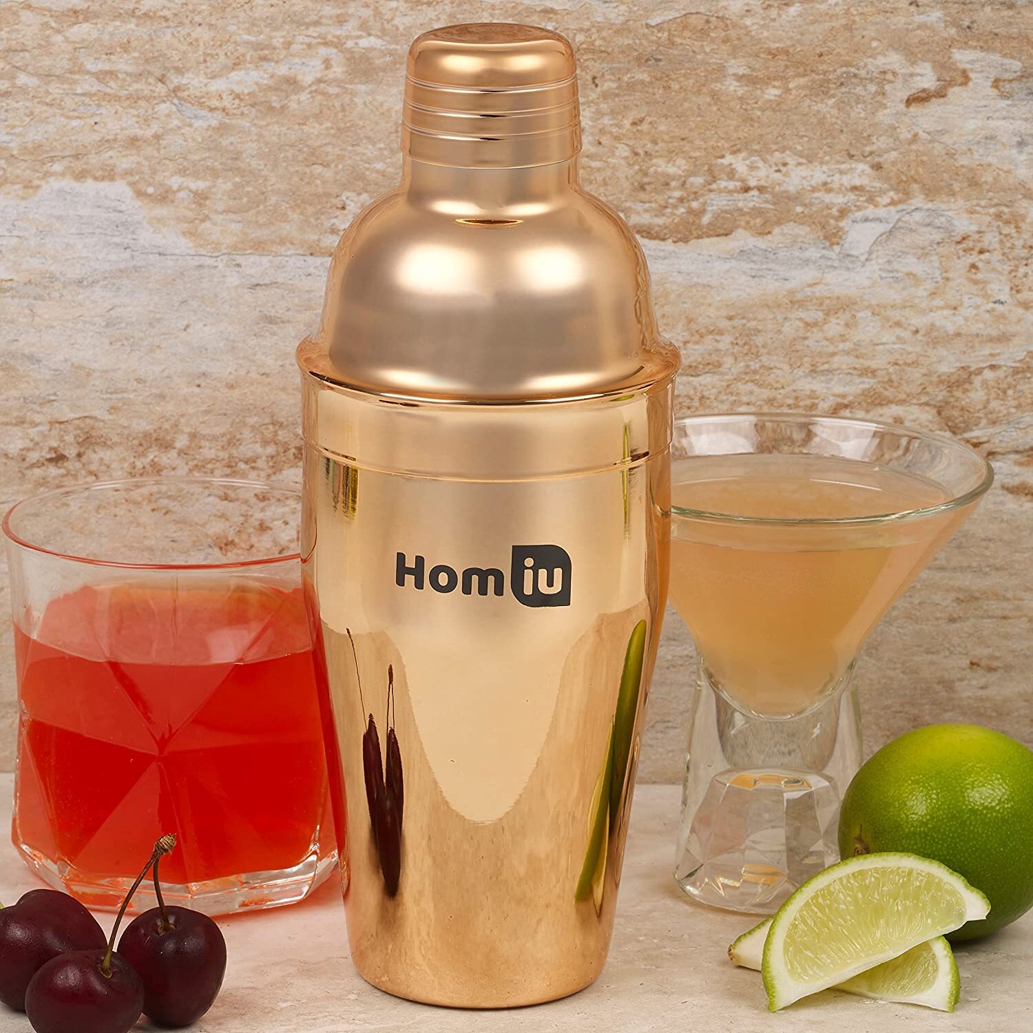 Rose Gold Cocktail Shaker 550ml Stainless Steel Homiu Cocktails Bar Barware