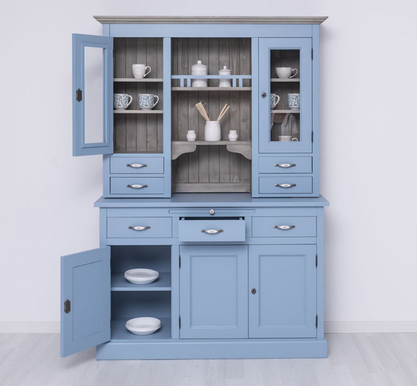 Küchenschrank Küchenbuffet Schrank Buffet Buffetschrank blau grau Landhausmöbel