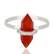 Red Onyx CZ Terminated Pencil 925 Sterling Silver Gemstone Ring Jewelry