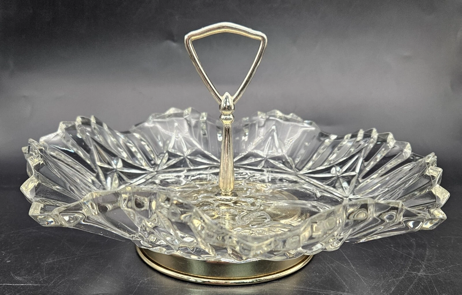 Vintage Pressed Glass Footed Embossed Fruit Pattern Sandwich Platter with Handle