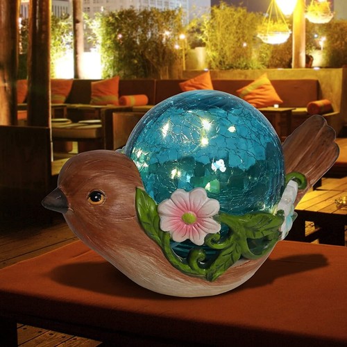 Solar Bird Statue Figurine Lights with Globe LED LightsGarden Art Lawn Ornaments - 第 6/7 張圖片