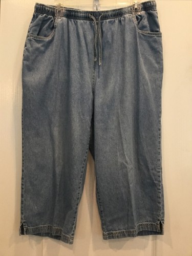 Kim Rogers Womens Capri Jeans Size 1X Light Blue Elastic Drawstring Pockets 196
