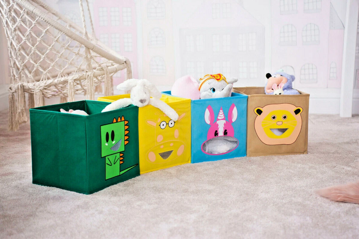 Kids Folding Storage Boxes Space Saver Canvas Collapsible Toy Box Animal Novelty