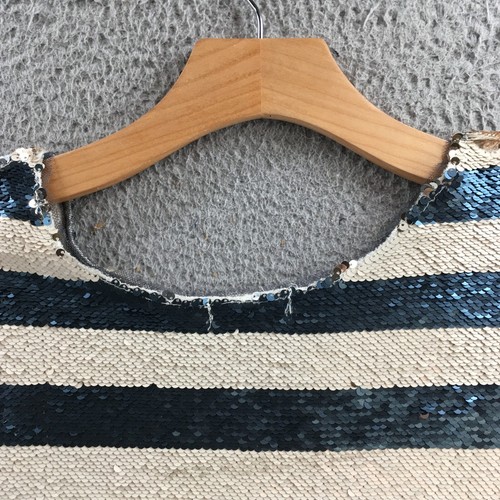 Silence + Noise Sequins Top Womens XS Beige Blue Striped Cap Sleeve Pullover - Picture 13 of 21