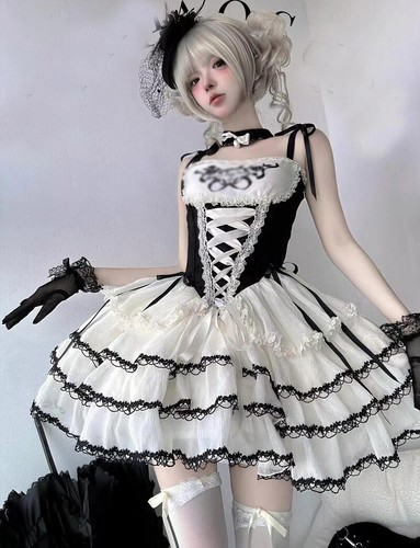 Lolita süßes Mädchen Rüschen A-Linie Kleid Schleife süß japanisch Party Minikleid - Bild 3 von 3