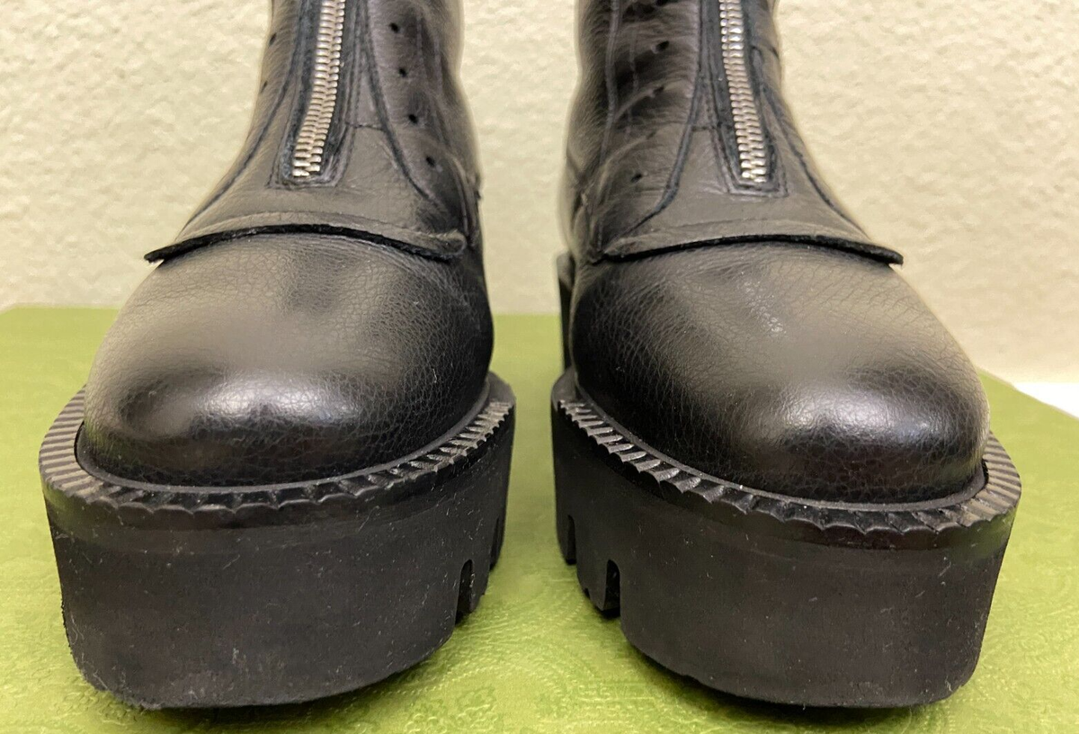 Aquatalia Angelina Lug Sole Calf Black Zip Platform Booties Sz US