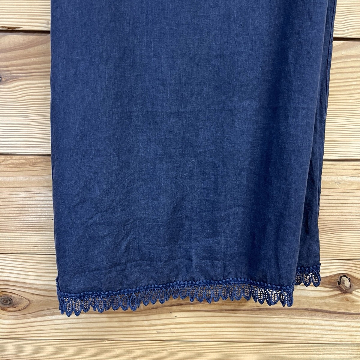 Bella Umbra Linen Dress XS Blue Shift Lace Trim Made in Italy Sundress B157  | eBay