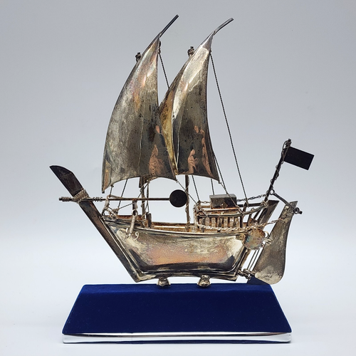 Vintage 3D Sailboat - Sterling Silver 925 - Statue on Stand