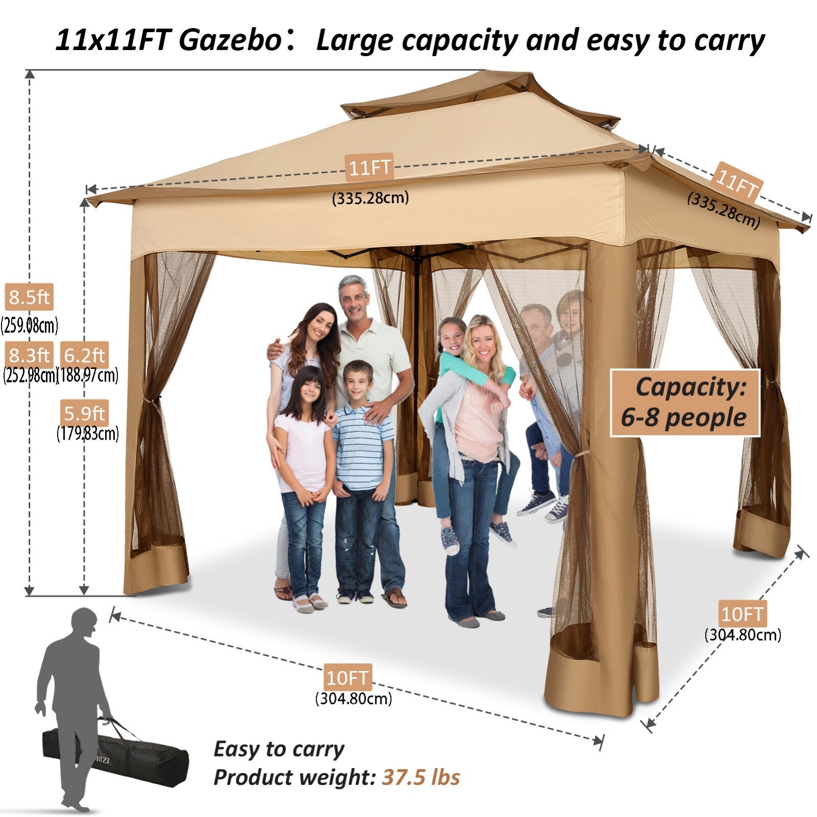 Outdoor Gazebo 11x11 12x20 Heavy Duty Canopy Patio Tent with Mosquito Netting